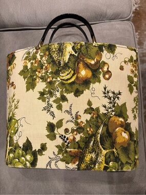 Vintage 1970s Green & Cream pear 🍐 Floral Tote Bag